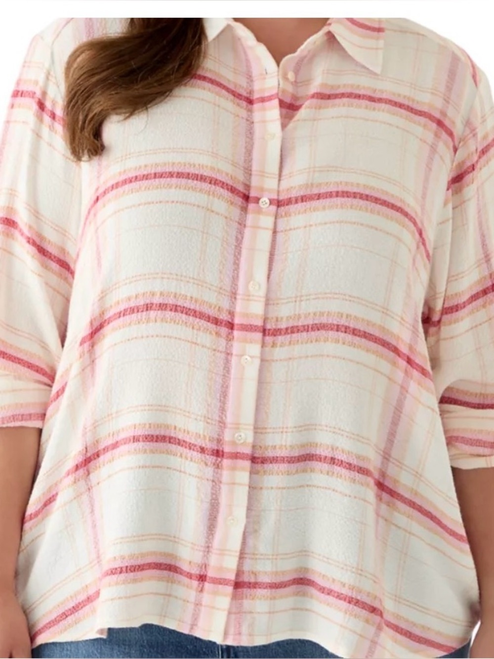 Philosophy by Republic plus size roll tab plaid button down top 1X/TG